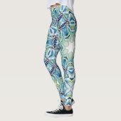 Boho Bloemen Abstract Patroon Artistiek Blauw Groe Leggings (Links)