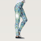 Boho Bloemen Abstract Patroon Artistiek Blauw Groe Leggings (Rechts)