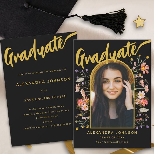 Boho Bloemen Afstudeer Foto Script Afstudeerfeest Kaart