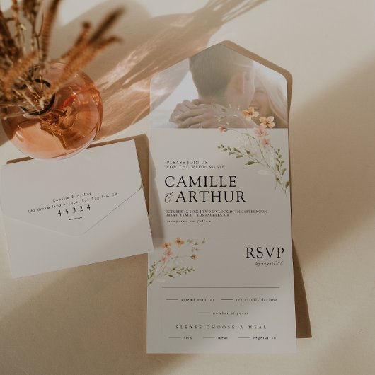 Boho Bloemen Alles In Een RSVP Bruiloft Uitnodigin All In One Uitnodiging