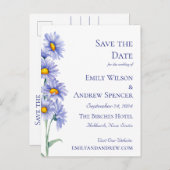 Boho Bloemen Aquarel Blauwe Aster Save the Date Uitnodiging Briefkaart (Voorkant / Achterkant)