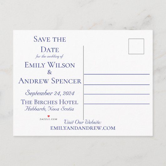 Boho Bloemen Aquarel Blauwe Aster Save the Date Uitnodiging Briefkaart (Achterkant)