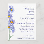 Boho Bloemen Aquarel Blauwe Aster Save the Date Uitnodiging Briefkaart (Voorkant)