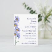 Boho Bloemen Aquarel Blauwe Aster Save the Date Uitnodiging Briefkaart (Staand voorkant)
