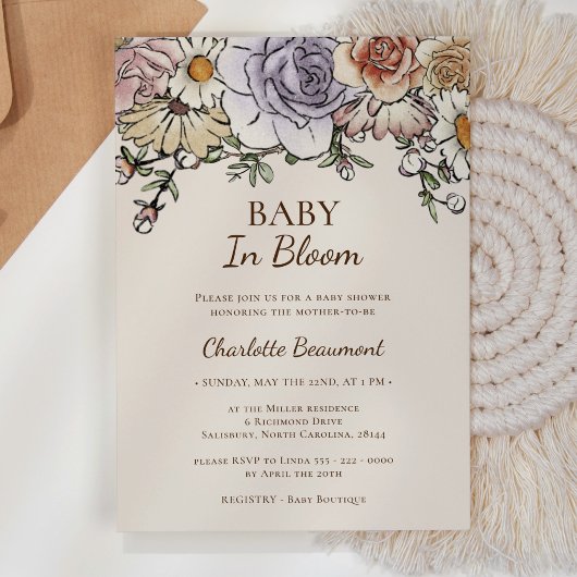 Boho Bloemen Baby in Bloom Baby shower Kaart