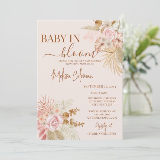Boho Bloemen Baby in Bloom Baby shower Kaart (Staand voorkant)