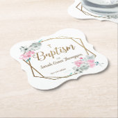 Boho bloemen Baby meisjesnaam gouden kruis doop Kartonnen Onderzetters (Gekanteld)