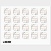 Boho bloemen Baby meisjesnaam gouden kruis doop Vierkante Sticker (Vel)