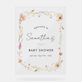 Boho Bloemen Baby Shower Acryl Bord (Voorkant)