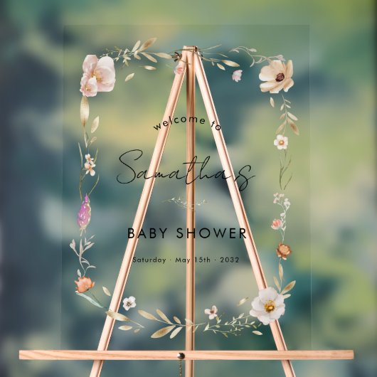 Boho Bloemen Baby Shower Acryl Bord (Neutraal)