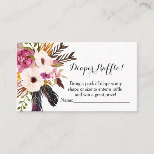 Boho bloemen baby shower luier loterij kaarten (Voorkant)
