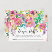 Boho Bloemen Baby shower Luier Raffle Ticket Kaart (Voorkant / Achterkant)