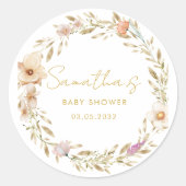 Boho Bloemen Baby Shower Ronde Sticker (Voorkant)