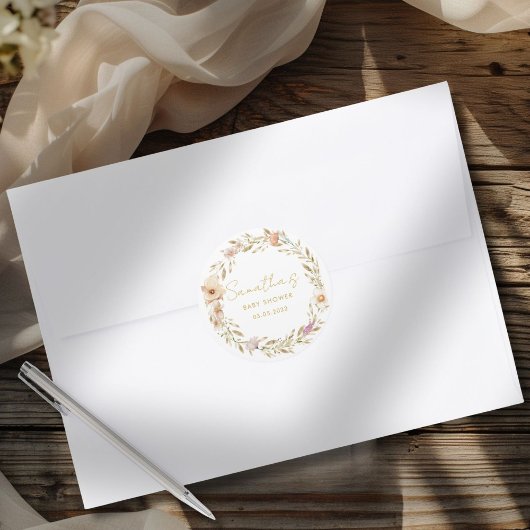 Boho Bloemen Baby Shower Ronde Sticker
