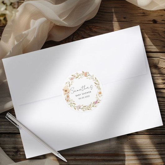 Boho Bloemen Baby Shower Ronde Sticker