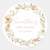 Boho Bloemen Baby Shower Ronde Sticker (Voorkant)