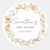Boho Bloemen Baby Shower Ronde Sticker (Voorkant)
