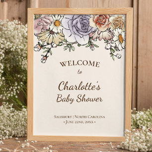 Boho Bloemen Baby shower Welkom Poster