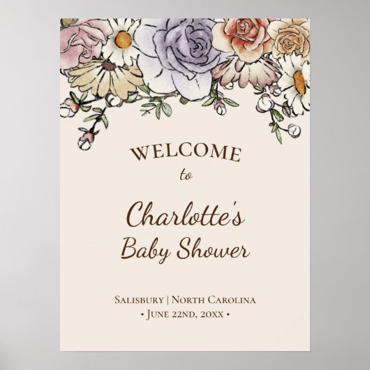 Boho  Bloemen Baby shower Welkom Poster (Voorkant)