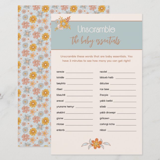Boho Bloemen Baby shower Word Scramble spel (Voorkant / Achterkant)