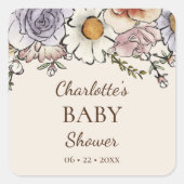 Boho Bloemen Baby showers Envelopzegel Vierkante Sticker (Voorkant)