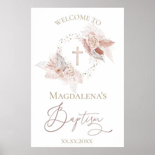 boho bloemen Baptisme welkomstteken Poster (Voorkant)