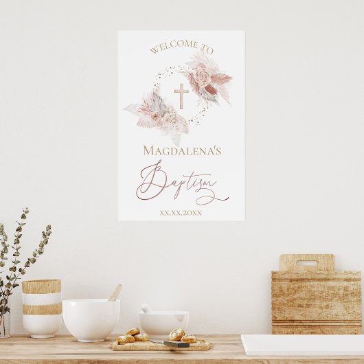 boho bloemen Baptisme welkomstteken Poster (Keuken)