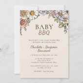 Boho  Bloemen Beige Baby BBQ Baby shower Kaart (Voorkant)