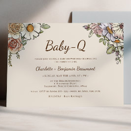 Boho  Bloemen Beige Baby-Q BBQ Baby shower Kaart