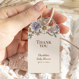 Boho  Bloemen Beige Baby shower Dank u Cadeaulabel