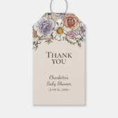 Boho Bloemen Beige Baby shower Dank u Cadeaulabel (Voorkant)