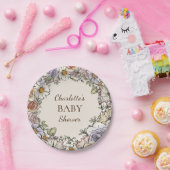 Boho  Bloemen Beige Baby shower Papieren Bordje (Feest)