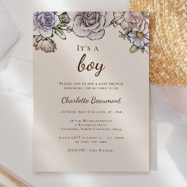 Boho  Bloemen Beige Het is een Jongen Baby shower Kaart