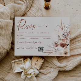 Boho Bloemen Beige Pampas Gras Huwelijk RSVP Kaart
