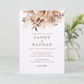 Boho bloemen beige trouwuitnodiging kaart (Staand voorkant)