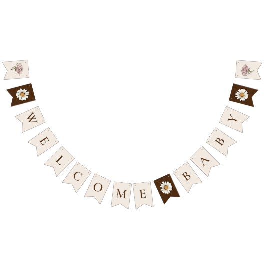 Boho  Bloemen Beige Welkom Baby shower Vlaggetjes (Alle)