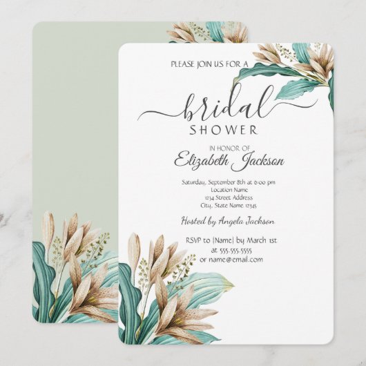 Boho Bloemen Bladeren Bruidsdouche Kaart (Voorkant / Achterkant)
