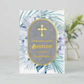 Boho Bloemen Blauw Boeket Doop Folie Uitnodiging (Staand Voorkant)