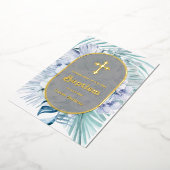 Boho Bloemen Blauw Boeket Doop Folie Uitnodiging (Gedraaid)