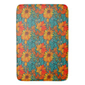 Boho Bloemen Blauw en Oranje Badmat (Voorkant Verticaal)