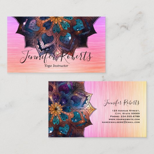 Boho Bloemen Blauw Goud Mandala Yoga Instructeur Visitekaartje (Voorkant / Achterkant)