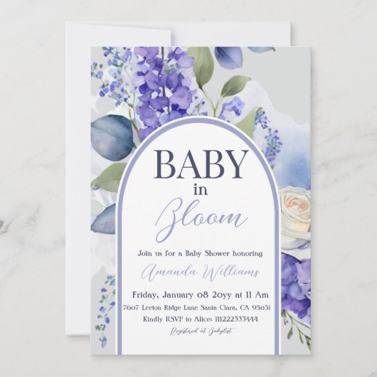 Boho Bloemen Blauwe Baby in Bloom Jongens Baby Sho Kaart (Voorkant)