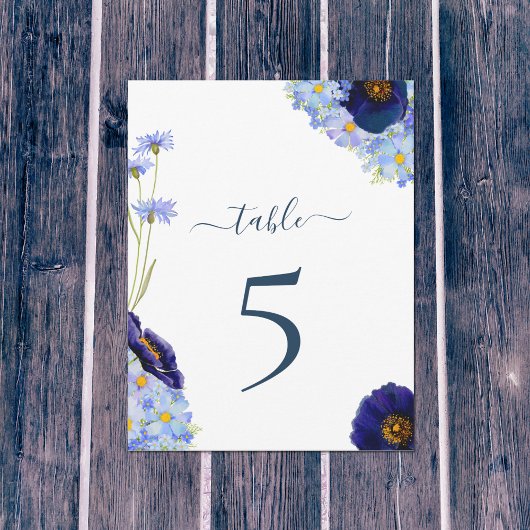 Boho Bloemen Blauwe Tafelnummer Bruiloft