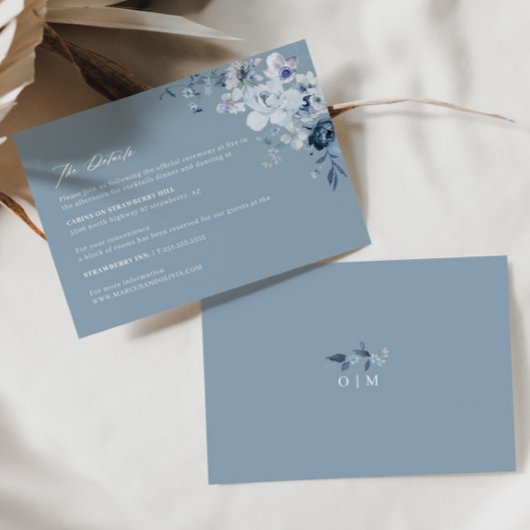 Boho Bloemen Blauwe Trouwdetails Enclosure Card Informatiekaartje