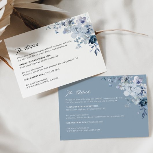 Boho Bloemen Blauwe Trouwdetails Enclosure Card Informatiekaartje