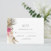 Boho Bloemen Blush Roze Bruiloft RSVP (Staand voorkant)