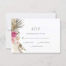 Boho Bloemen Blush Roze Bruiloft RSVP Kaartje
