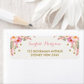 Boho Bloemen Blush Roze Gouden Douche 1e Verjaarda Etiket (Insitu)