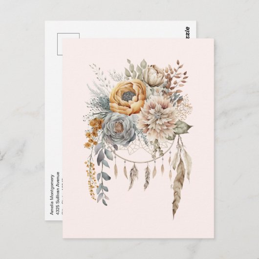 Boho Bloemen Boeket en Dreamcatcher Briefkaart (Voorkant / Achterkant)