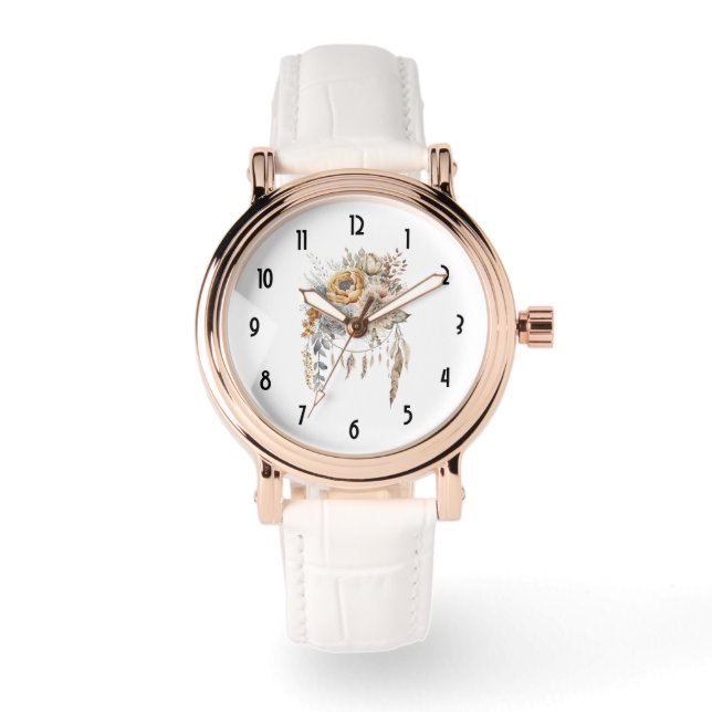 Boho Bloemen Boeket en Dreamcatcher Horloge (Voorkant)